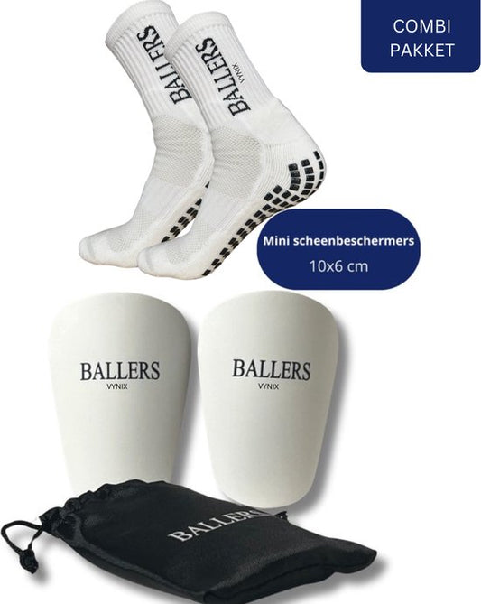 VYNIX BALLERS MINI SCHEENBESCHERMERS + GRIPSOKKEN (WIT)